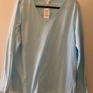 Charter Club Icy Aqua Crewneck Long Sleeve Top